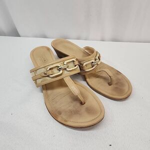 Coach Sandals Womens Size 7.5 Virginia Slip on Beige Tan Wedge Logo Chain Sandal